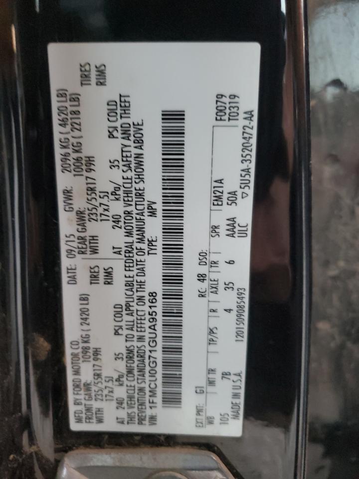 2016 Ford Escape VIN 1FMCU0G71GUA95168 Copart auction photo, all over / undercarriage damage thumbnail 16