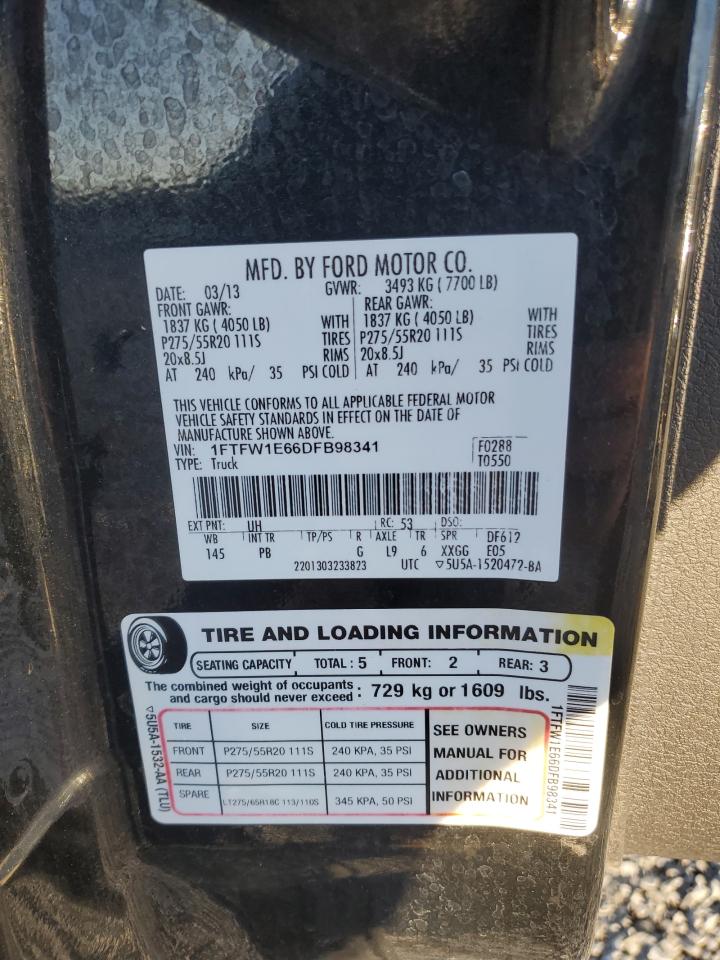2013 Ford F-150 VIN 1FTFW1E66DFB98341 Copart auction photo, front end / minor dent/scratches damage thumbnail 12