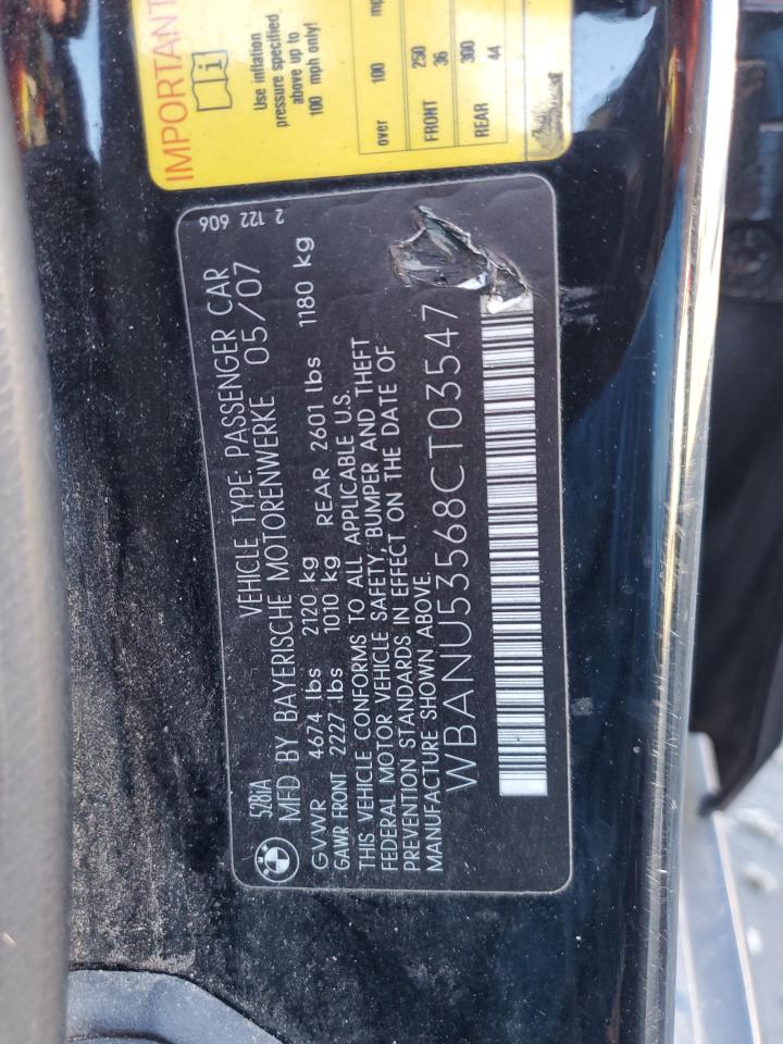 2008 BMW 5er VIN WBANU53568CT03547 Copart auction photo, front end damage thumbnail 14