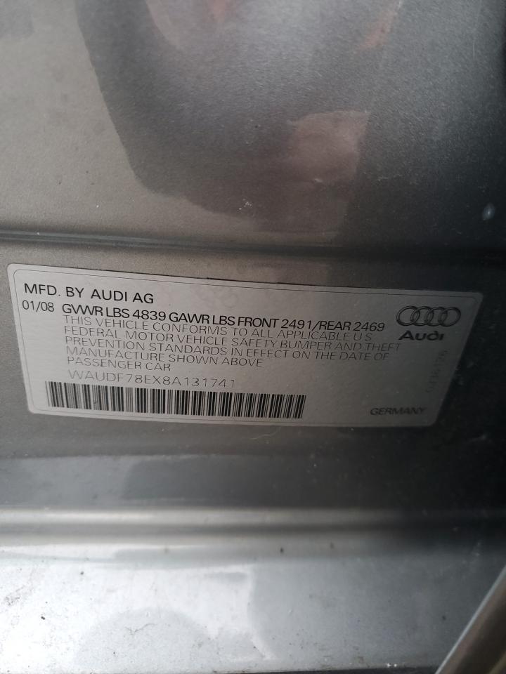 2008 Audi A4 VIN WAUDF78EX8A131741 Copart auction photo, front end / side damage thumbnail 12
