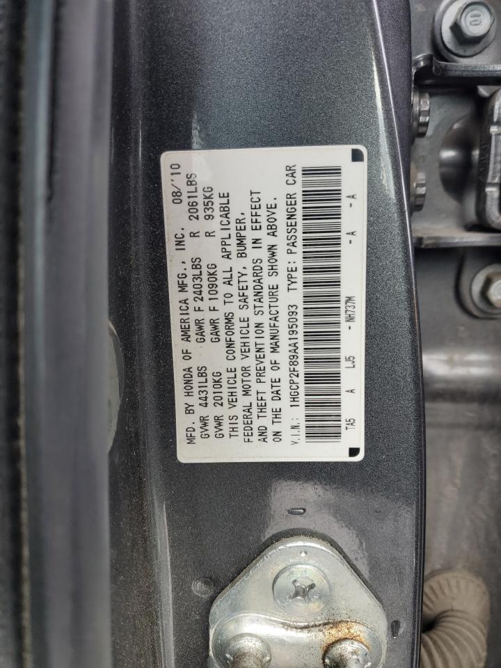 2010 Honda Accord VIN 1HGCP2F89AA195093 Copart auction photo, front end damage thumbnail 12