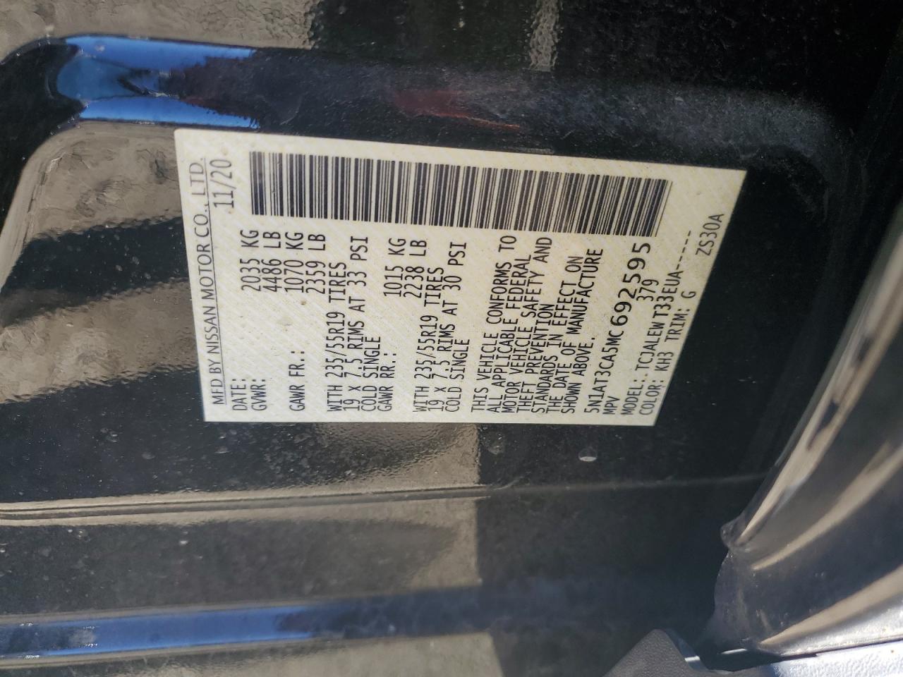 2021 Nissan Rogue VIN 5N1AT3CA5MC692595 Copart auction photo, front end / minor dent/scratches damage thumbnail 14