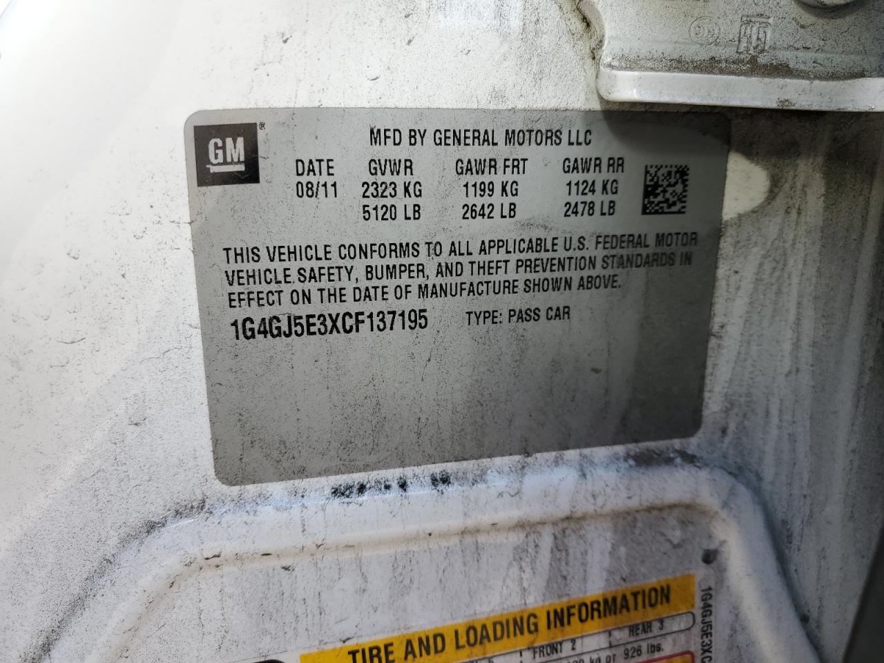2012 Buick LaCrosse VIN 1G4GJ5E3XCF137195 Copart auction photo, front end damage thumbnail 12