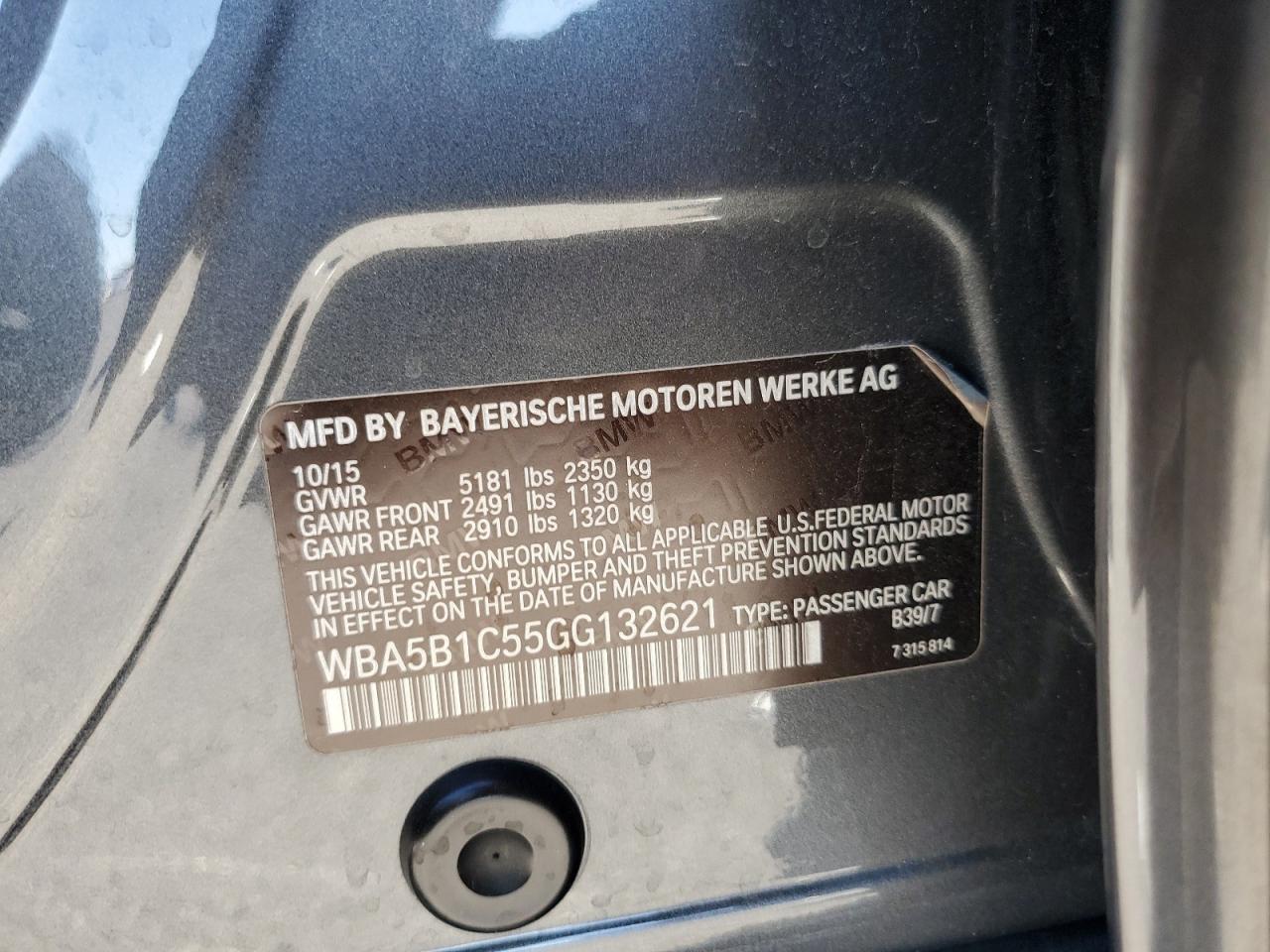 2016 BMW 5er VIN WBA5B1C55GG132621 Copart auction photo, front end damage thumbnail 12