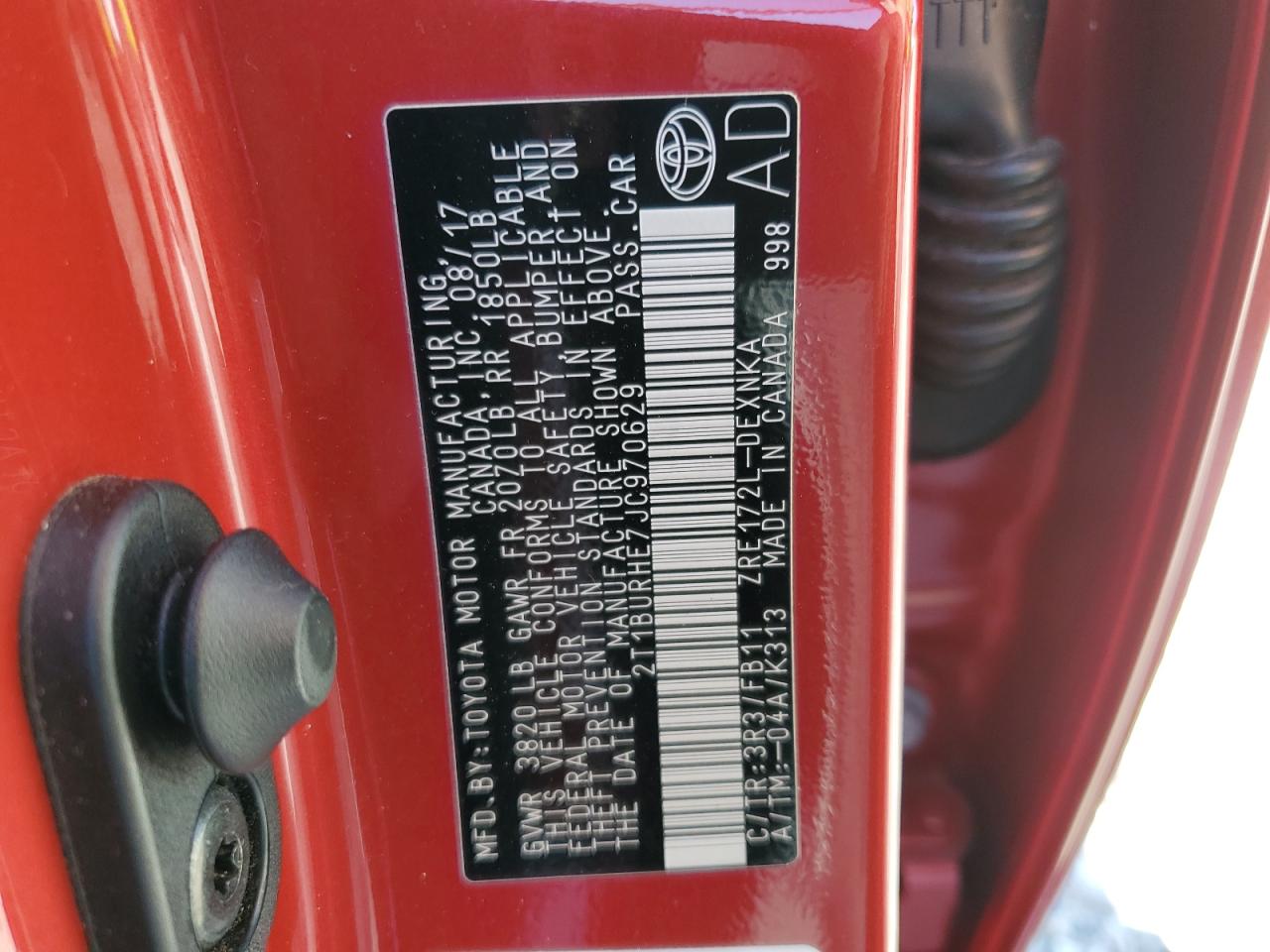 2018 Toyota Corolla VIN 2T1BURHE7JC970629 Copart auction photo, rear end / side damage thumbnail 12
