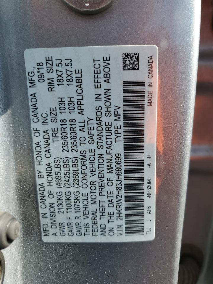 2018 Honda CR-V VIN 2HKRW2H83JH680699 Copart auction photo, front end / side damage thumbnail 15