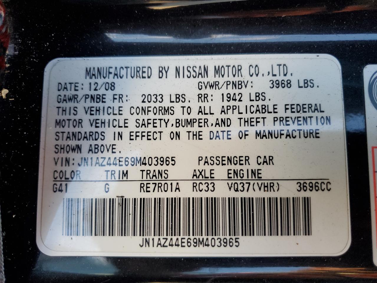 2009 Nissan 370Z VIN JN1AZ44E69M403965 Copart auction photo, all over damage thumbnail 13