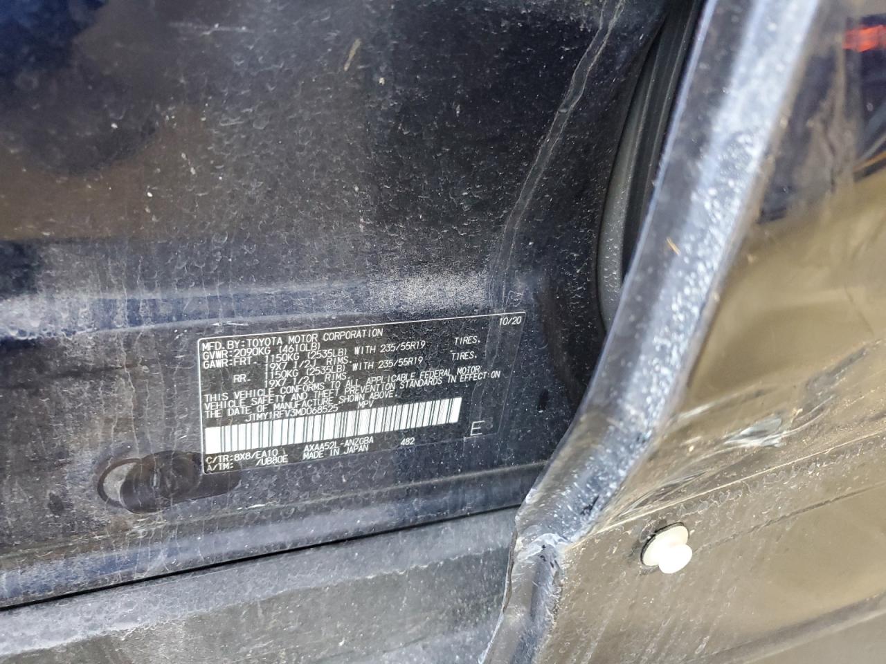 2021 Toyota RAV 4 VIN JTMY1RFV3MD068525 Copart auction photo, all over damage thumbnail 14
