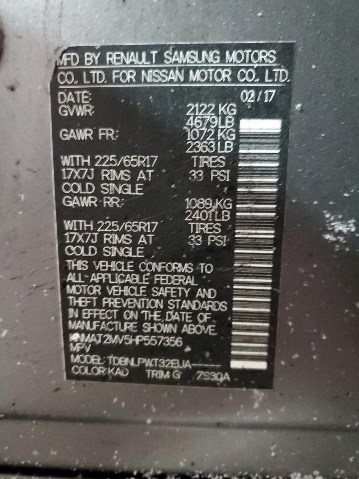 2017 Nissan Rogue VIN KNMAT2MV5HP557356 Copart auction photo, rear end / minor dent/scratches damage thumbnail 15