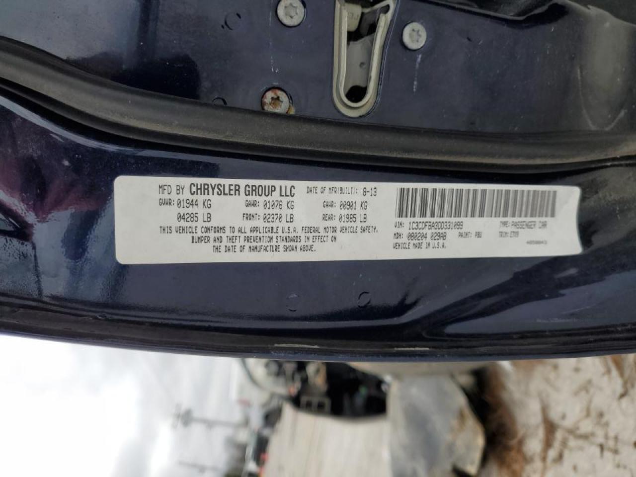 2013 Dodge Dart VIN 1C3CDFBA3DD331099 Copart auction photo, front end damage thumbnail 14