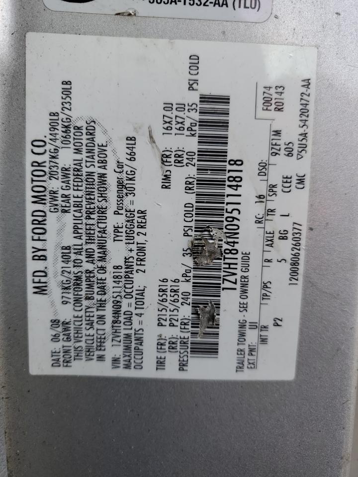 2009 Ford Mustang VIN 1ZVHT84N095114818 Copart auction photo, front end damage thumbnail 12