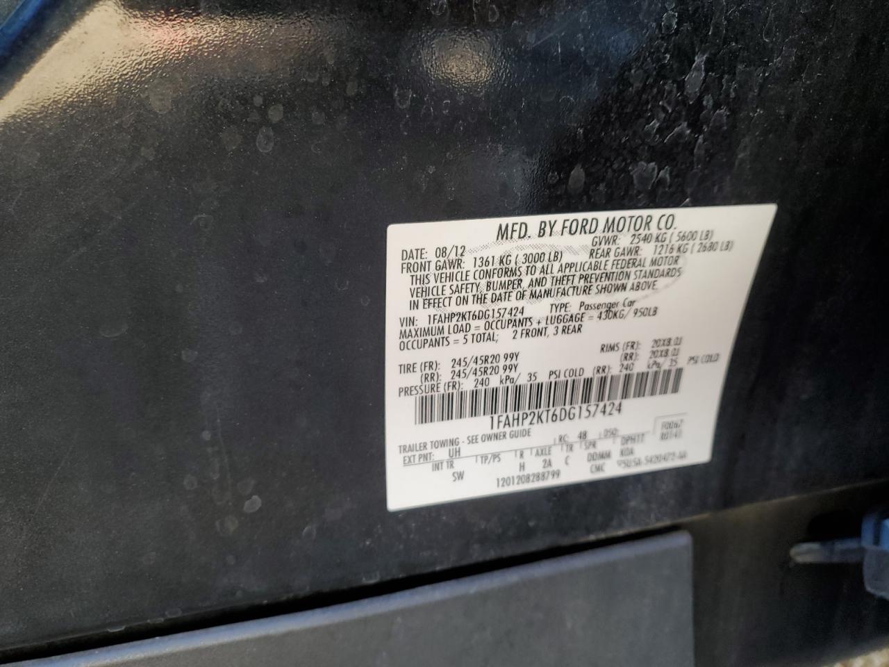 2013 Ford Taurus VIN 1FAHP2KT6DG157424 Copart auction photo, side damage thumbnail 13