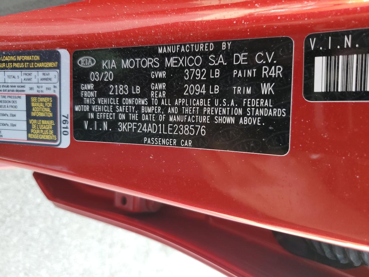 2020 KIA Forte VIN 3KPF24AD1LE238576 Copart auction photo, front end / side damage thumbnail 14