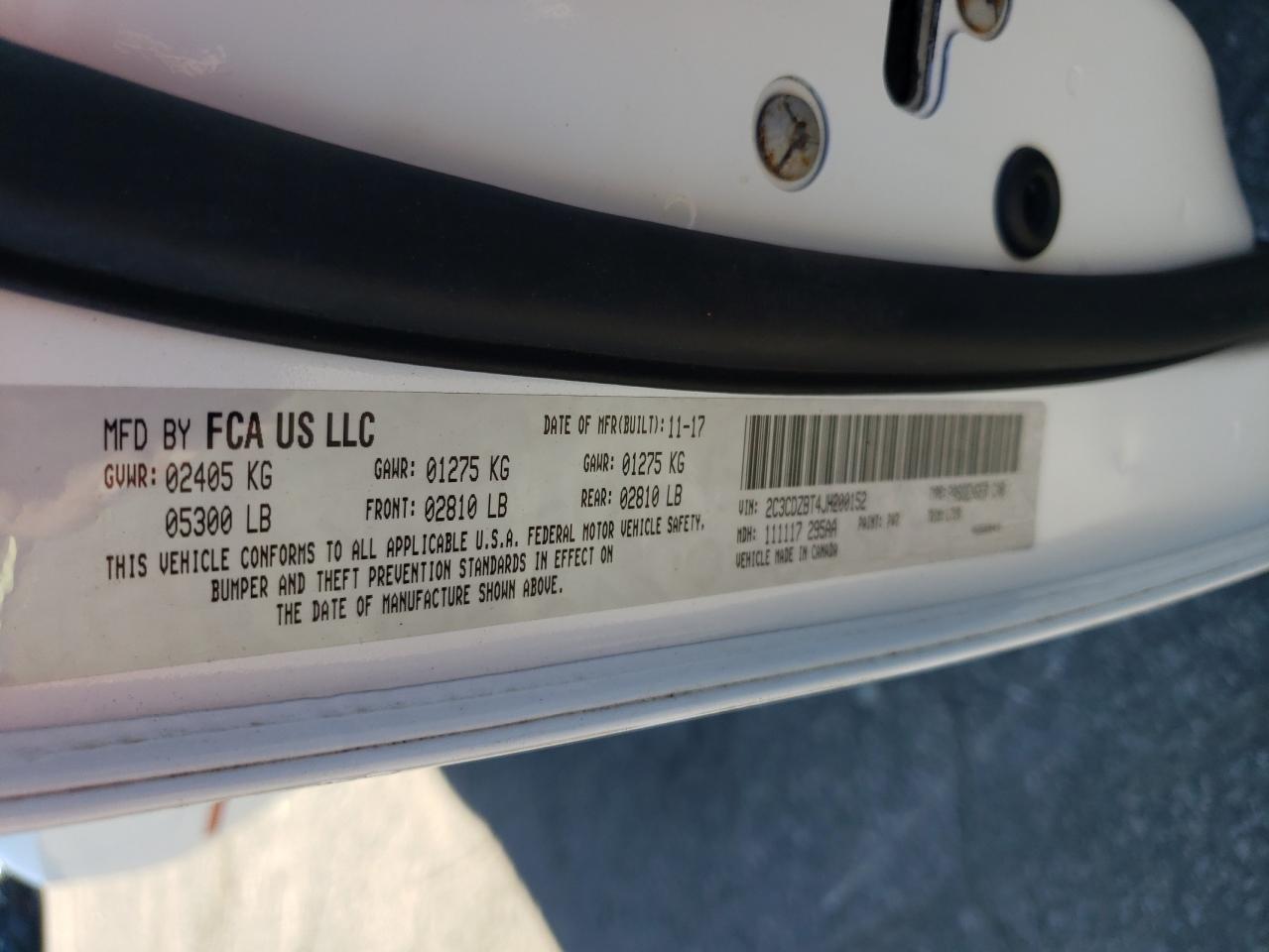 2018 Dodge Challenger VIN 2C3CDZBT4JH200152 Copart auction photo, rear end damage thumbnail 12