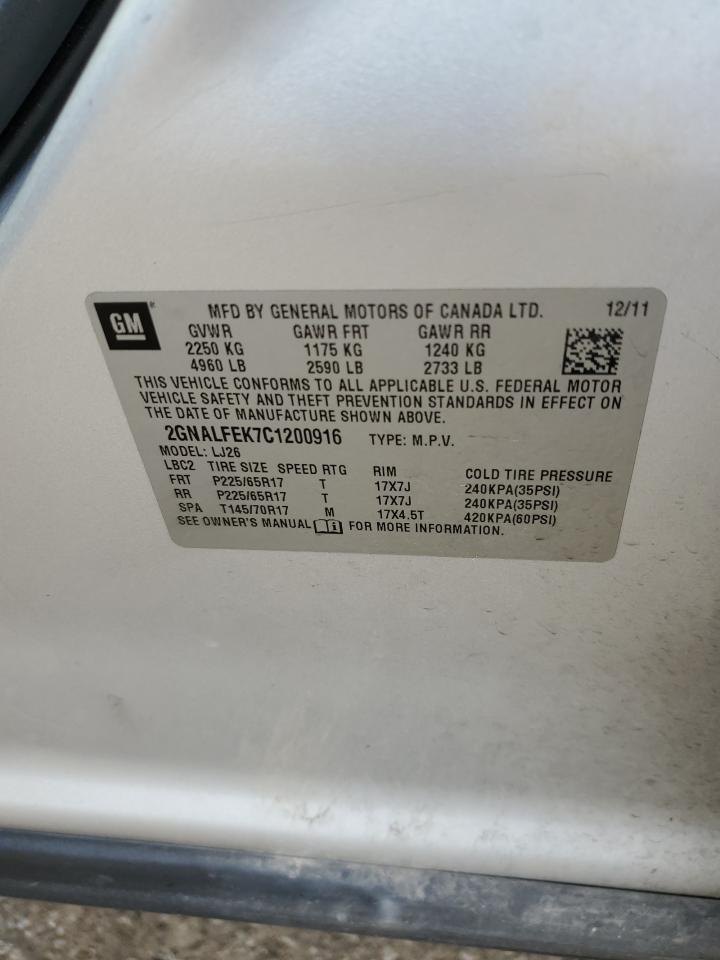 2012 Chevrolet Equinox VIN 2GNALFEK7C1200916 Copart auction photo, front end / side damage thumbnail 15