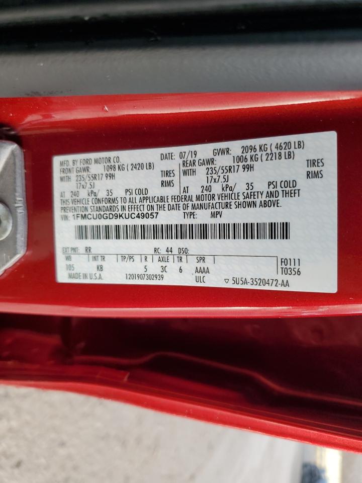 2019 Ford Escape VIN 1FMCU0GD9KUC49057 Copart auction photo, side / rear end damage thumbnail 15