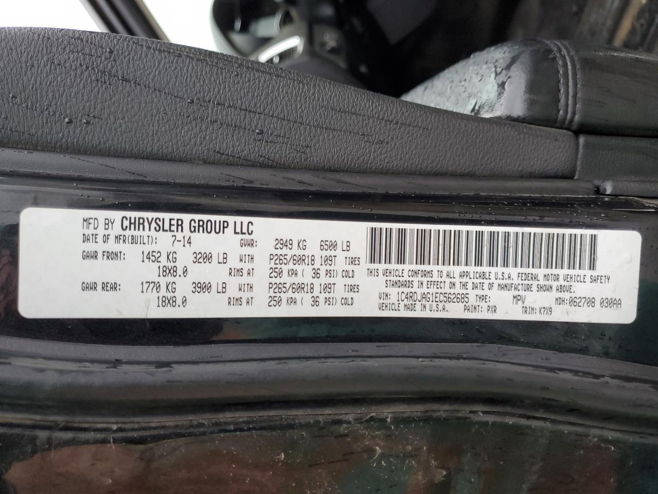 2014 Dodge Durango VIN 1C4RDJAG1EC562685 Copart auction photo, front end damage thumbnail 13