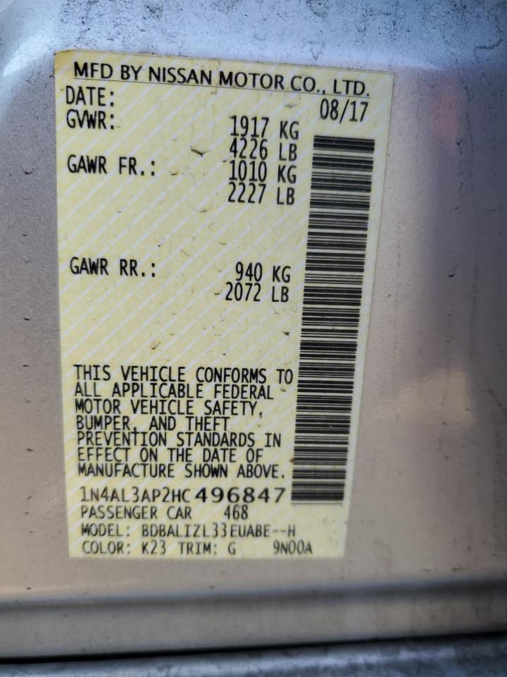 2017 Nissan Altima VIN 1N4AL3AP2HC496847 Copart auction photo, undercarriage damage thumbnail 12