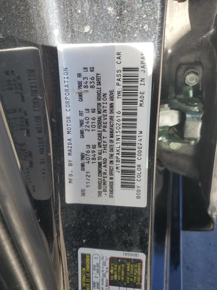 2022 Mazda 3 VIN JM1BPAKL1N1502616 Copart auction photo, side / rear end damage thumbnail 12