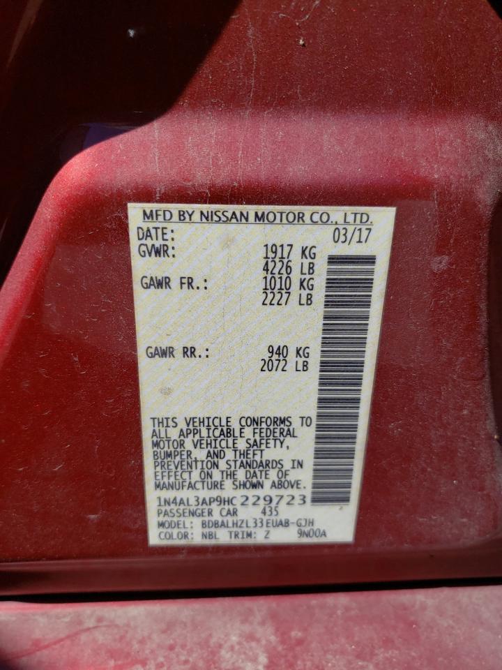2017 Nissan Altima VIN 1N4AL3AP9HC229723 Copart auction photo, front end damage thumbnail 15