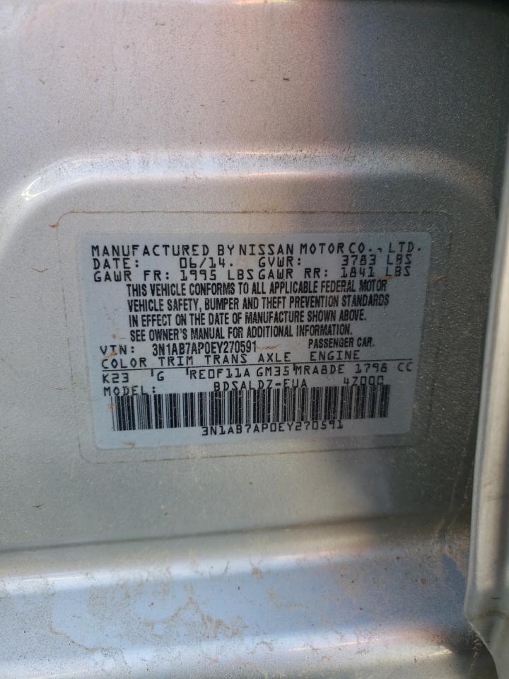 2014 Nissan Sentra VIN 3N1AB7AP0EY270591 Copart auction photo, front end damage thumbnail 12
