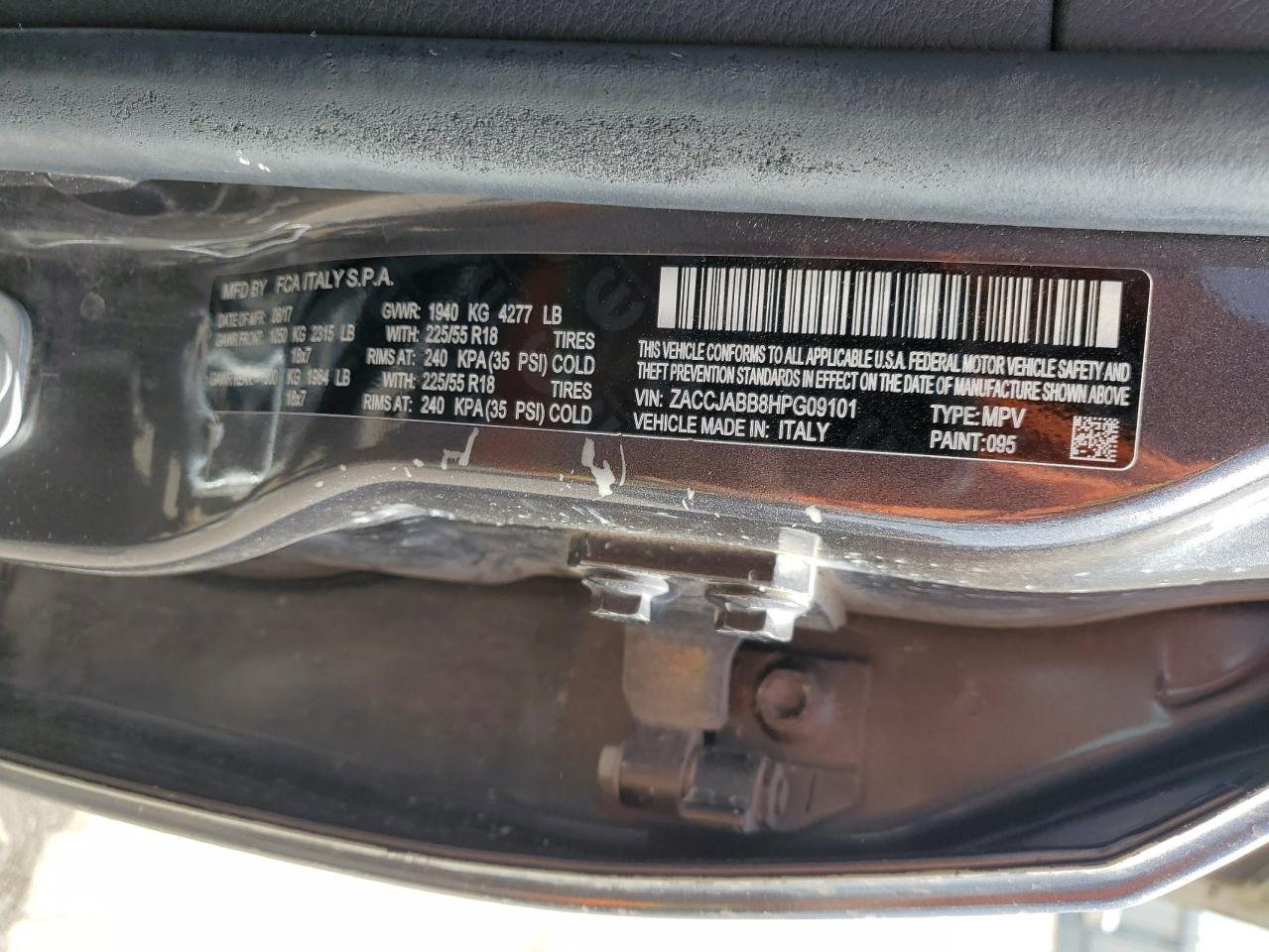 2017 Jeep Renegade VIN ZACCJABB8HPG09101 Copart auction photo, front end / hail damage thumbnail 12