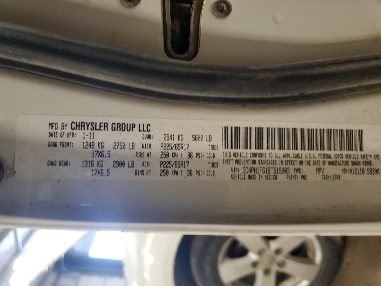 2011 Dodge Journey VIN 3D4PH1FG1BT515003 Copart auction photo, front end damage thumbnail 13