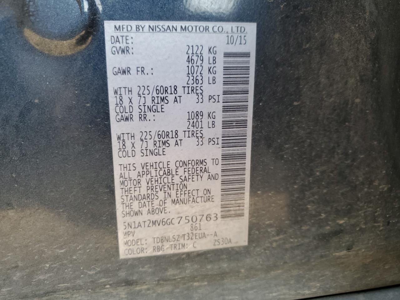 2016 Nissan Rogue VIN 5N1AT2MV6GC750763 Copart auction photo, all over damage thumbnail 13