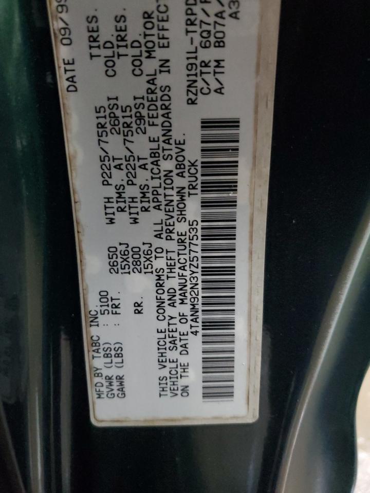 2000 Toyota Tacoma VIN 4TANM92N3YZ577535 Copart auction photo, front end / undercarriage damage thumbnail 13