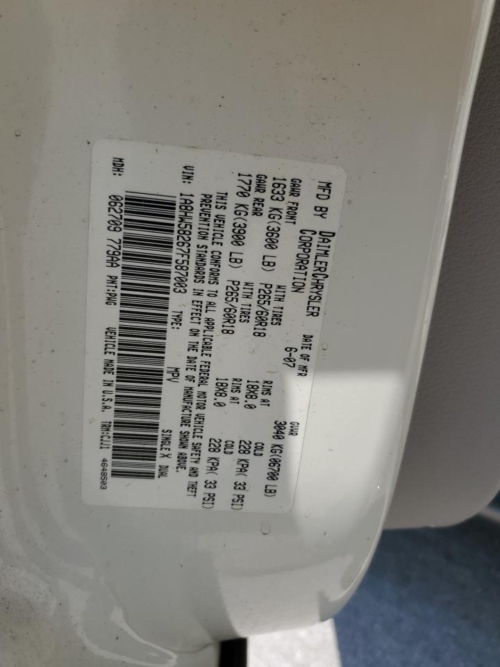 2007 Chrysler Aspen VIN 1A8HW58267F587003 Copart auction photo, side / rear end damage thumbnail 13