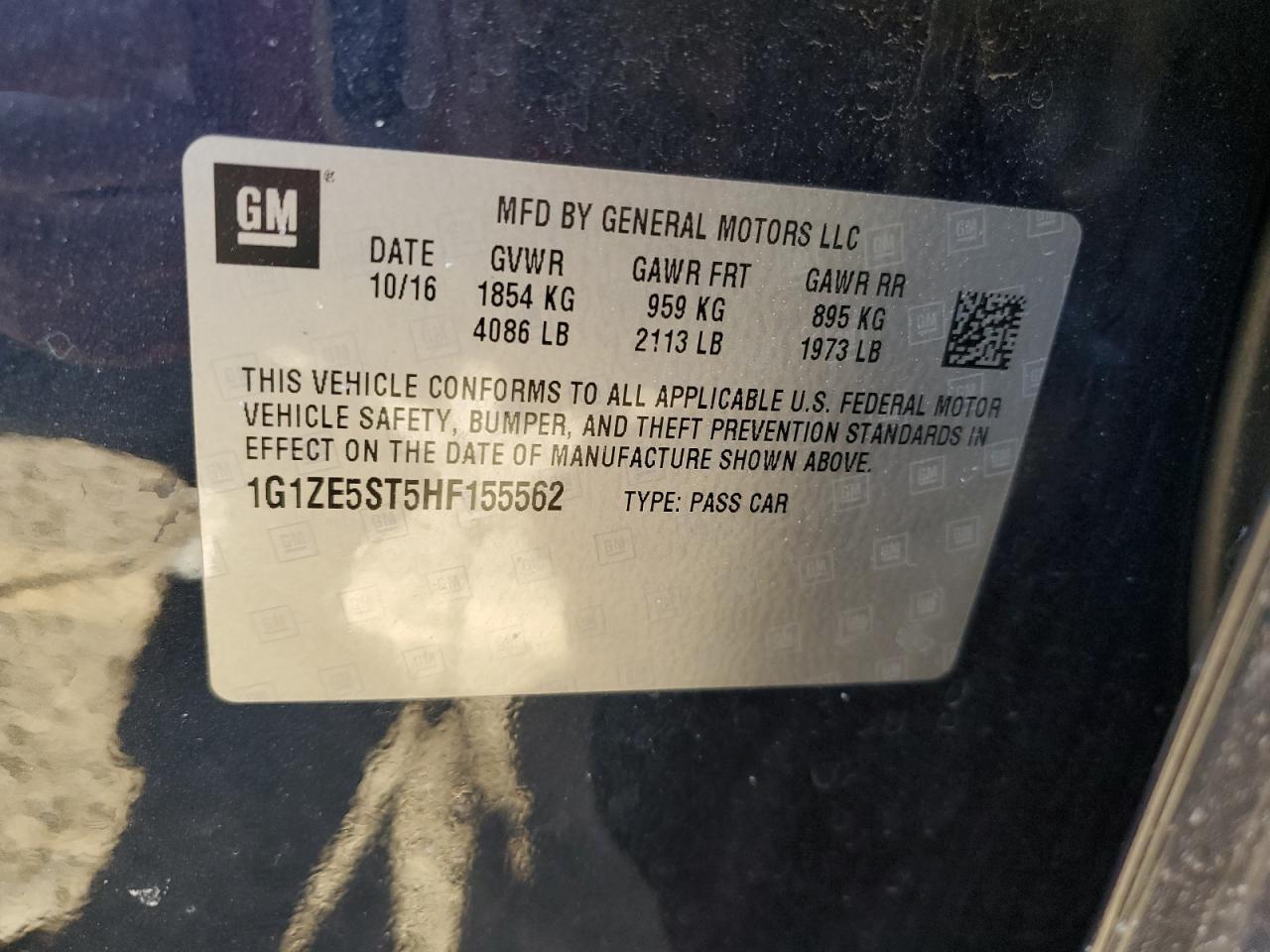 2017 Chevrolet Malibu VIN 1G1ZE5ST5HF155562 Copart auction photo, rear end damage thumbnail 12