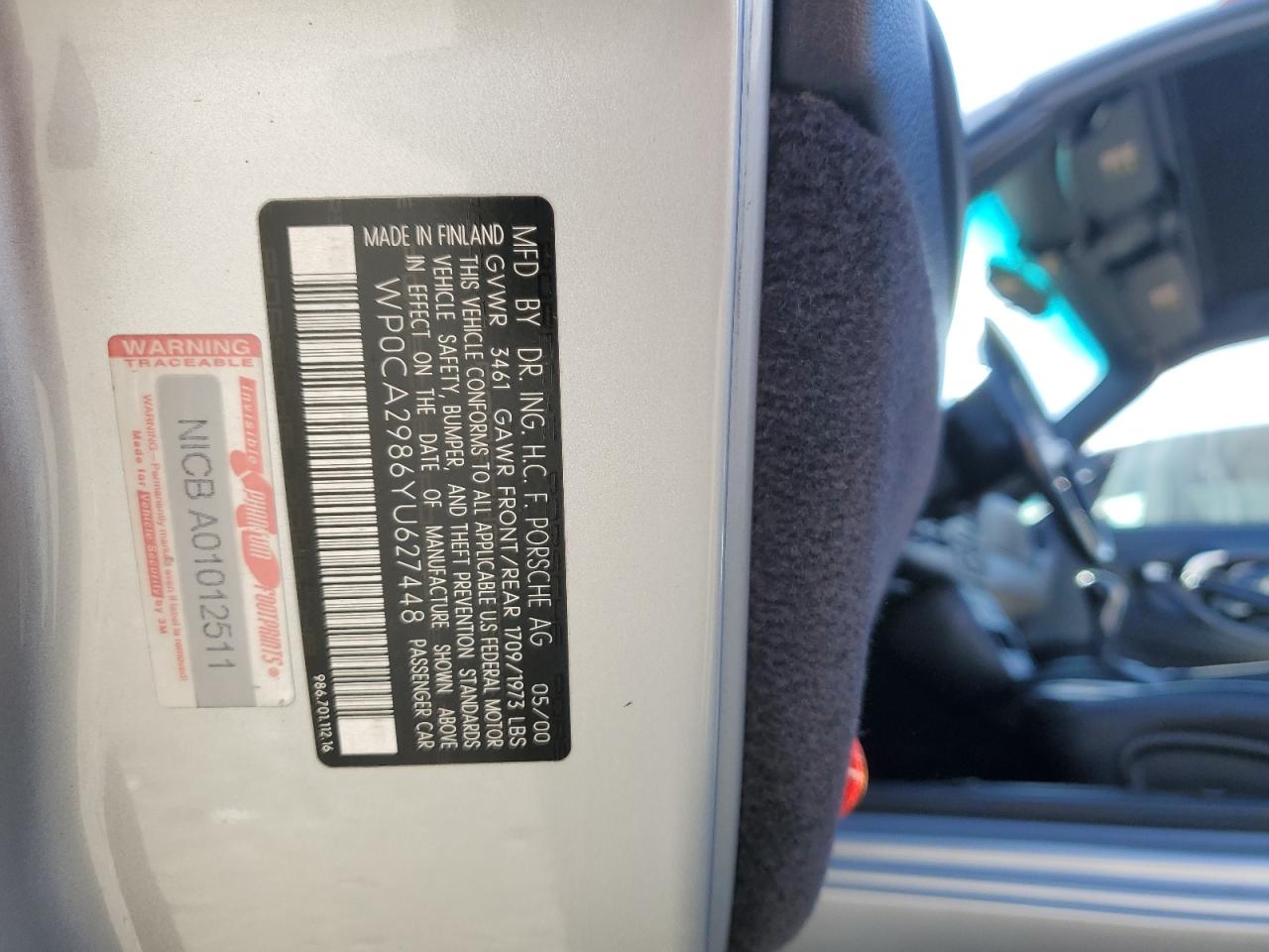 2000 Porsche Boxster VIN WP0CA2986YU627448 Copart auction photo, all over damage thumbnail 12