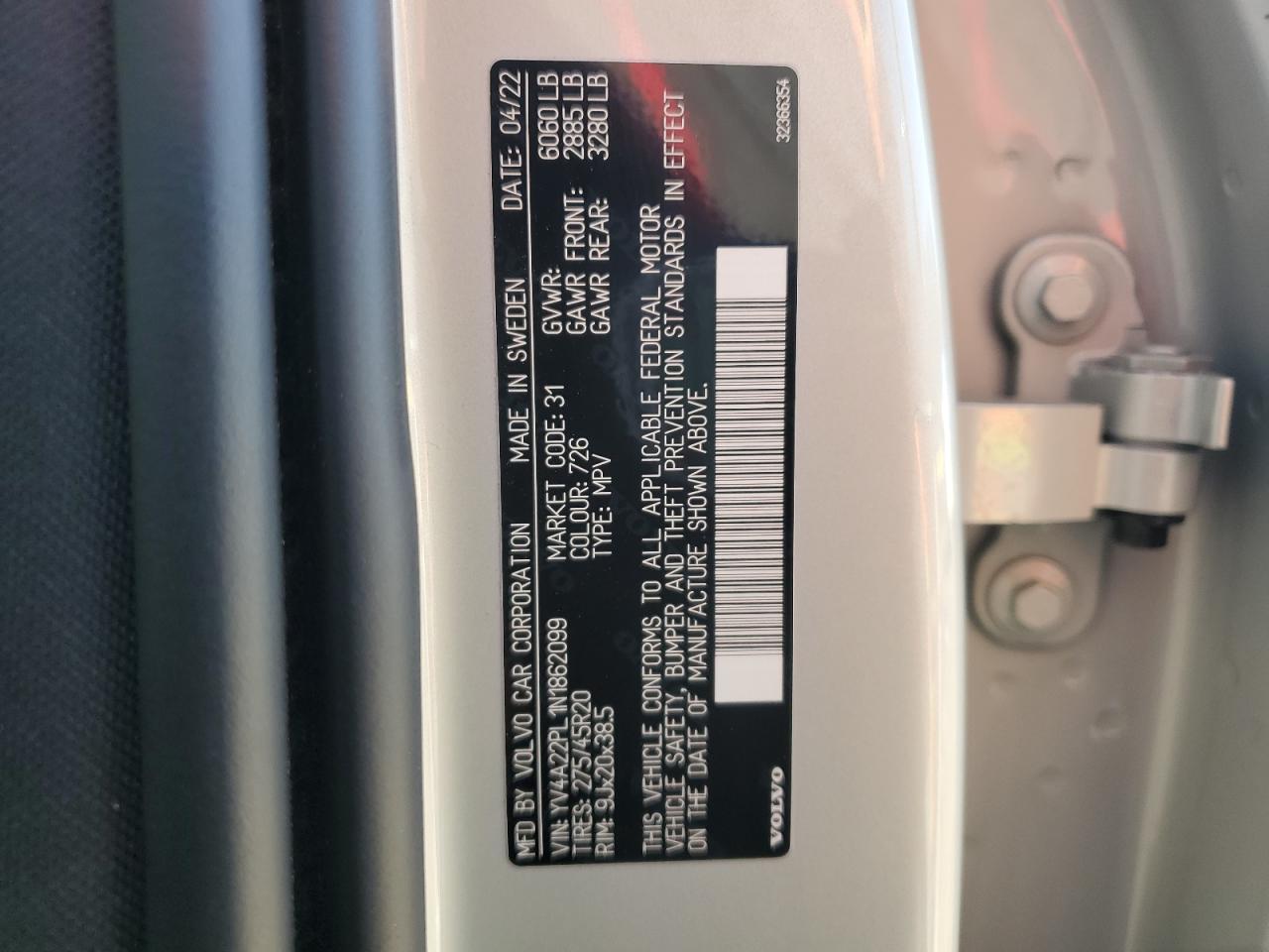 2022 Volvo XC90 VIN YV4A22PL1N1862099 Copart auction photo, front end / rear end damage thumbnail 13