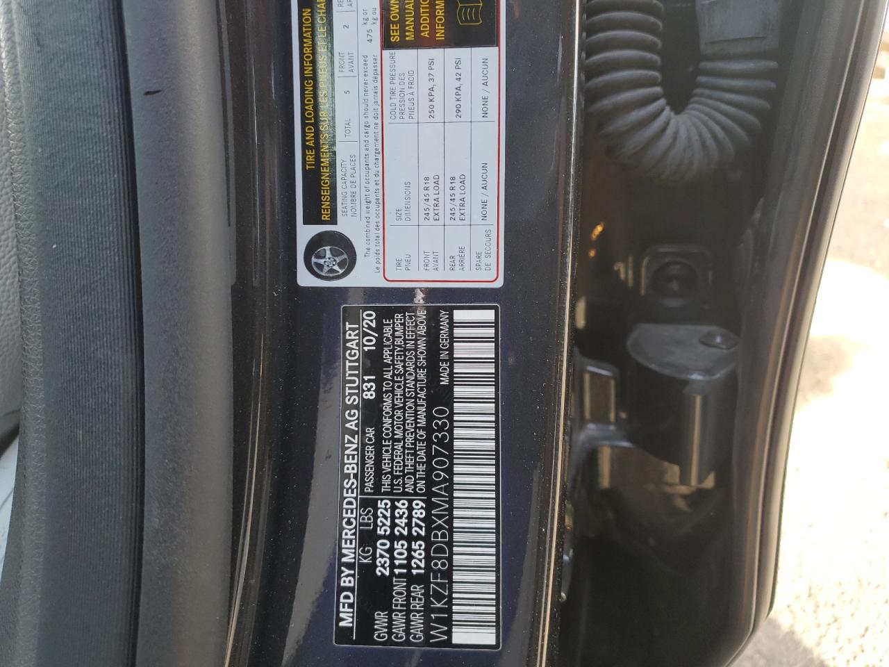 2021 Mercedes-Benz E-klasse VIN W1KZF8DBXMA907330 Copart auction photo, side damage thumbnail 13