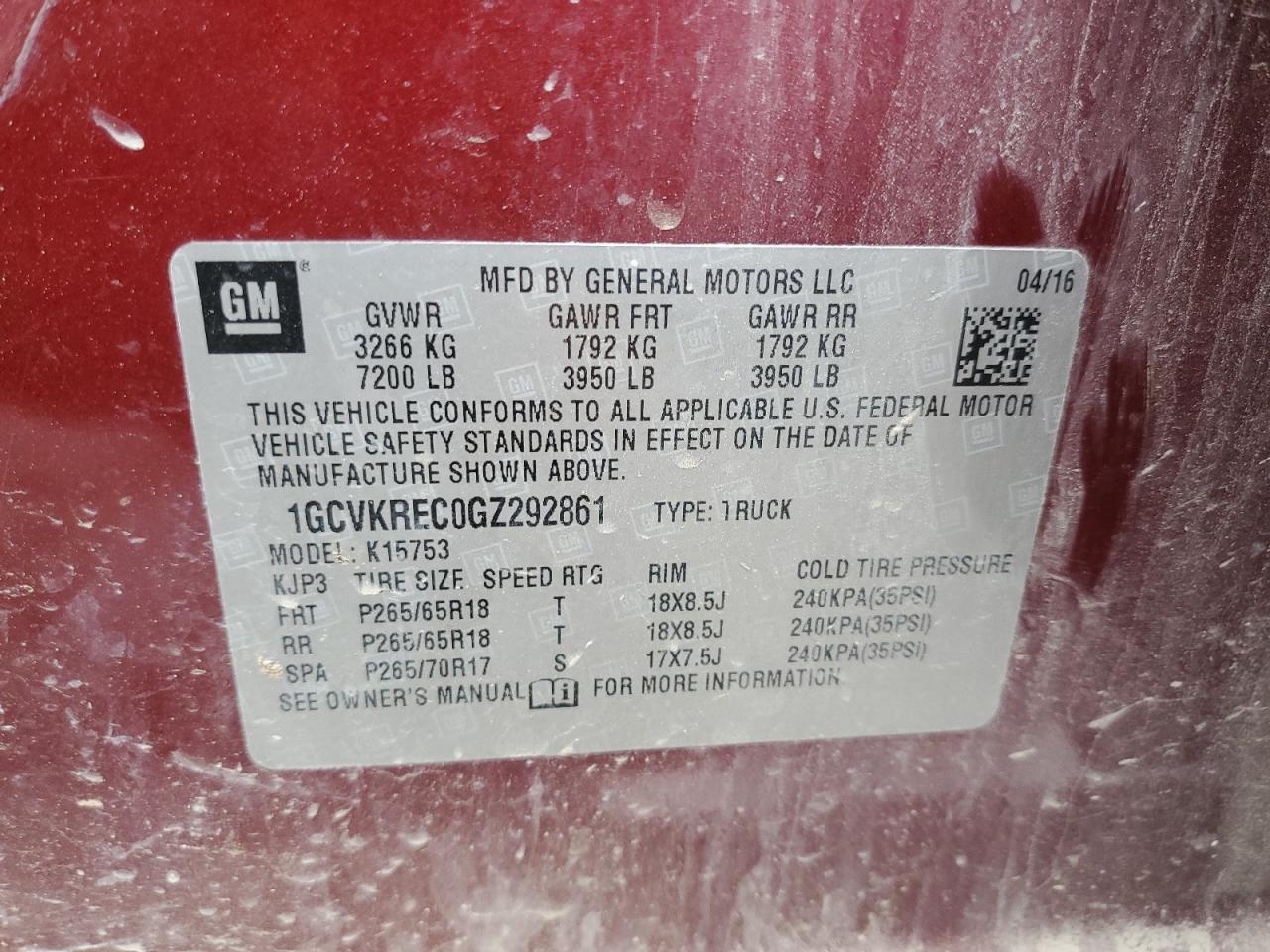 2016 Chevrolet Silverado VIN 1GCVKREC0GZ292861 Copart auction photo, front end / minor dent/scratches damage thumbnail 15