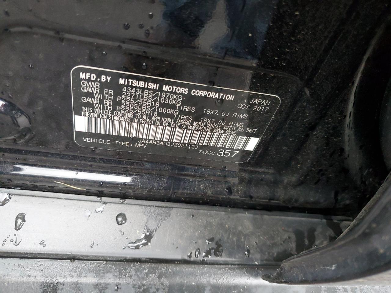2018 Mitsubishi Outlander VIN JA4AR3AU3JZ021123 Copart auction photo, front end damage thumbnail 12