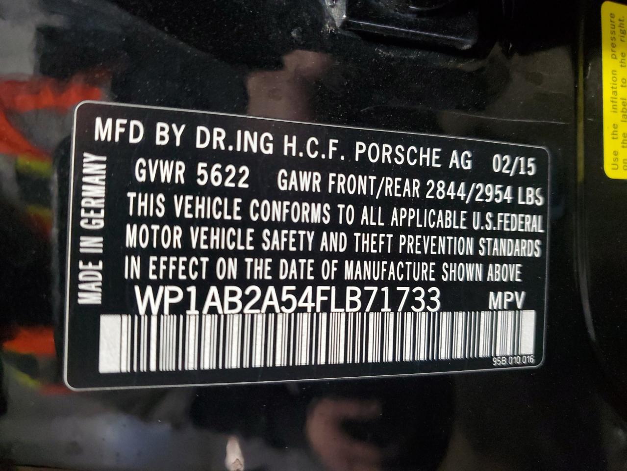2015 Porsche Macan VIN WP1AB2A54FLB71733 Copart auction photo, front end damage thumbnail 13