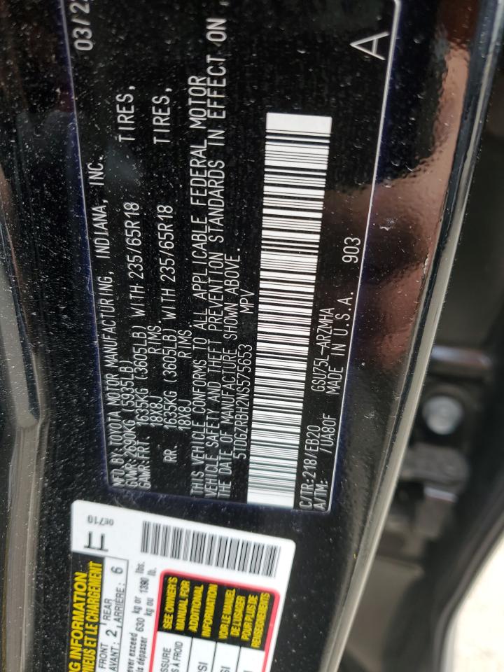 2022 Toyota Highlander VIN 5TDGZRBH2NS575653 Copart auction photo, front end / undercarriage damage thumbnail 13