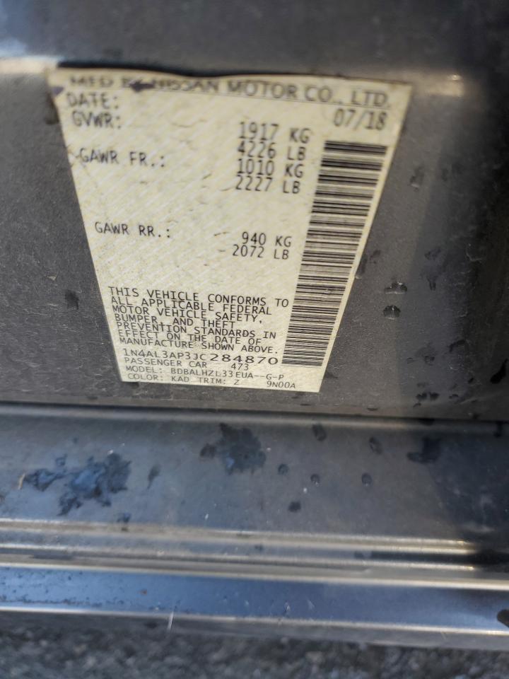 2018 Nissan Altima VIN 1N4AL3AP3JC284870 Copart auction photo, front end damage thumbnail 12