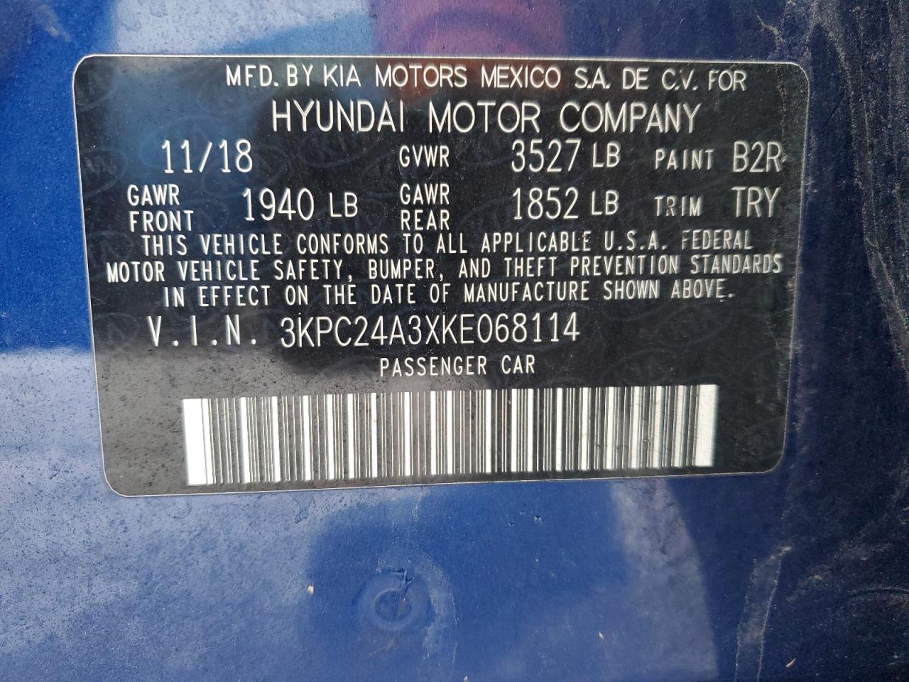 2019 Hyundai Accent VIN 3KPC24A3XKE068114 Copart auction photo, side damage thumbnail 12