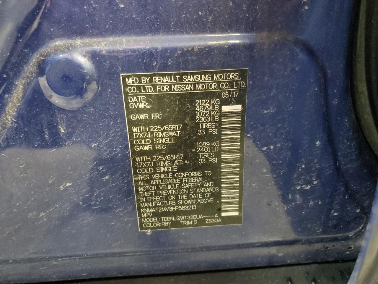 2017 Nissan Rogue VIN KNMAT2MV3HP583213 Copart auction photo, front end damage thumbnail 13