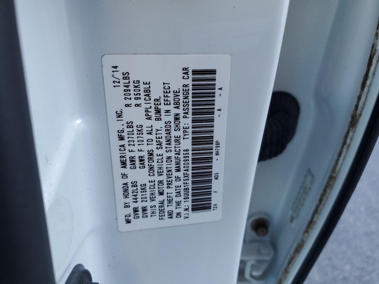 2015 Acura TLX VIN 19UUB1F5XFA009958 Copart auction photo, front end damage thumbnail 12
