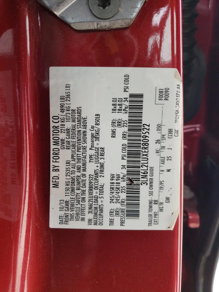 2014 Lincoln MKZ VIN 3LN6L2LUXER809522 Copart auction photo, side / front end damage thumbnail 12