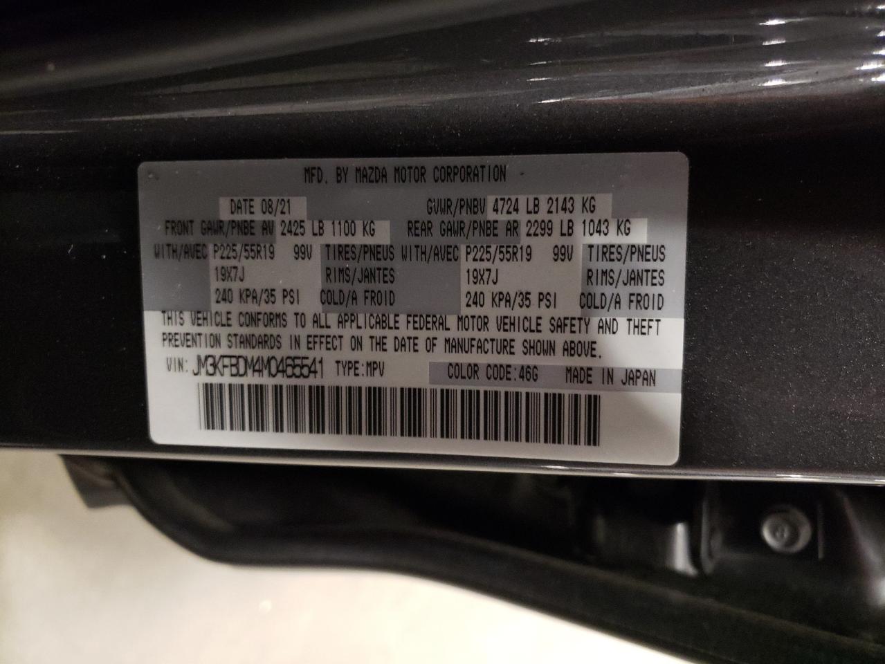 2021 Mazda CX-5 VIN JM3KFBDM4M0465541 Copart auction photo, front end / hail damage thumbnail 14