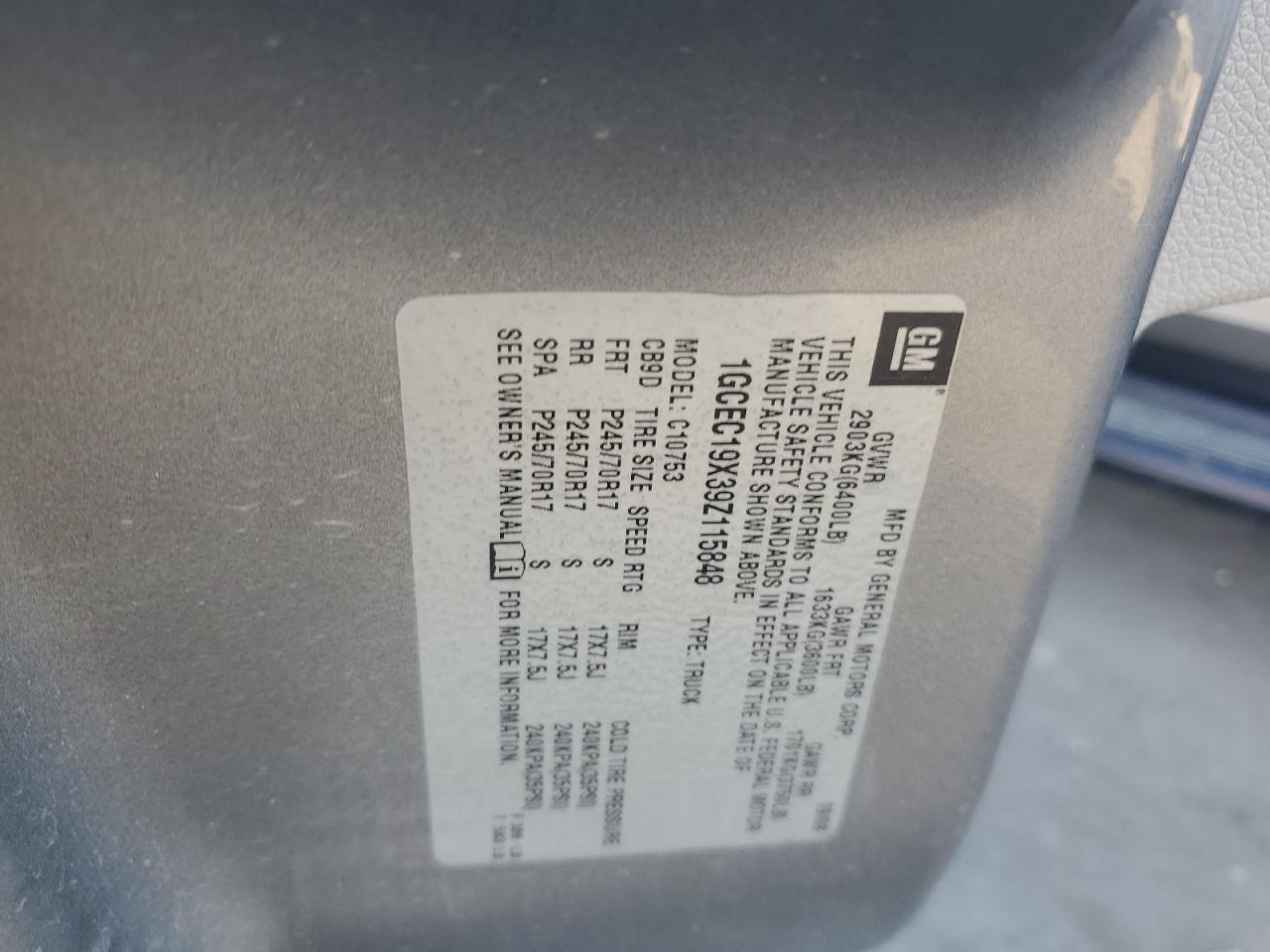 2009 Chevrolet Silverado VIN 1GCEC19X39Z115848 Copart auction photo, all over damage thumbnail 14
