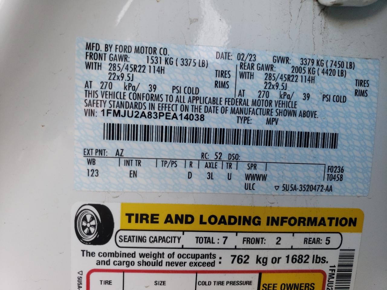 2023 Ford Expedition VIN 1FMJU2A83PEA14038 Copart auction photo, front end damage thumbnail 13