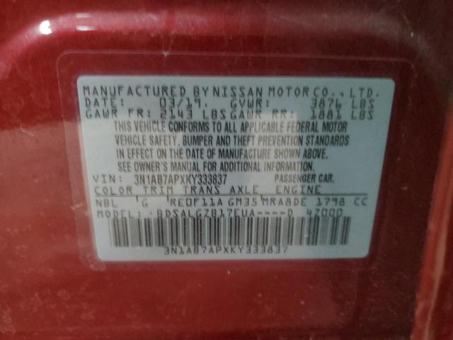 2019 Nissan Sentra VIN 3N1AB7APXKY333837 Copart auction photo, front end / undercarriage damage thumbnail 12