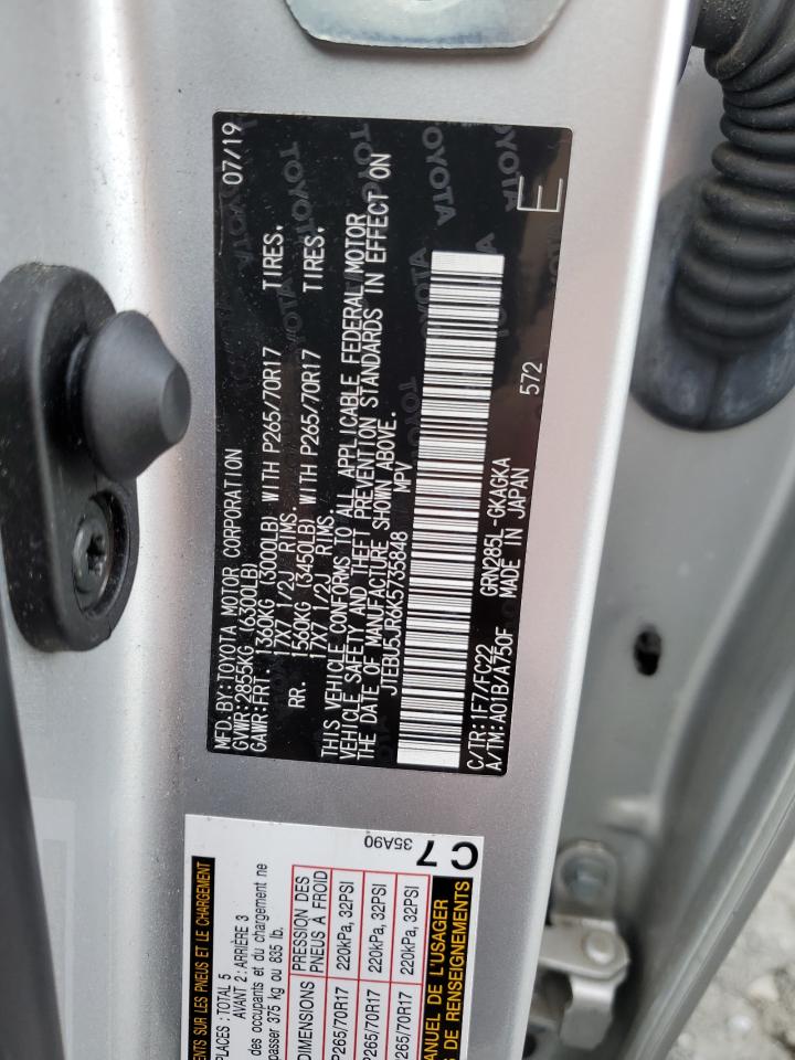 2019 Toyota 4Runner VIN JTEBU5JR6K5735848 Copart auction photo, front end damage thumbnail 13