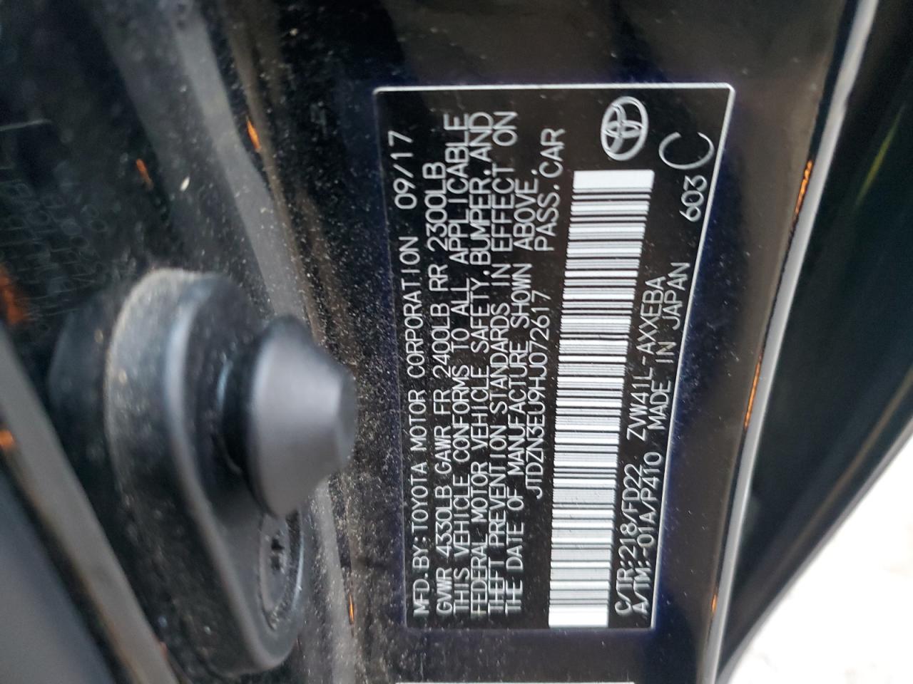 2017 Toyota Prius VIN JTDZN3EU9HJ072617 Copart auction photo, rear end damage thumbnail 12
