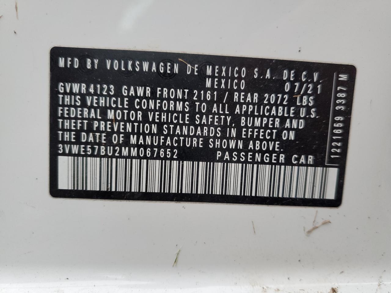 2021 Volkswagen Jetta VIN 3VWE57BU2MM067652 Copart auction photo, all over / rollover damage thumbnail 13